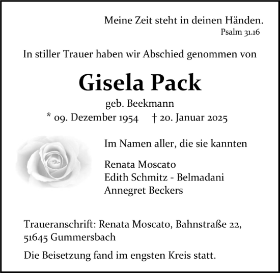 Anzeige von Gisela Pack von  Anzeigen Echo 