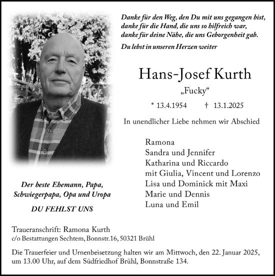 Anzeige von Hans-Josef Kurth von  Schlossbote/Werbekurier 