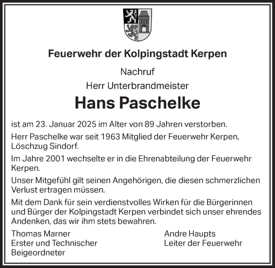 Anzeige von Hans Paschelke von  Werbepost 