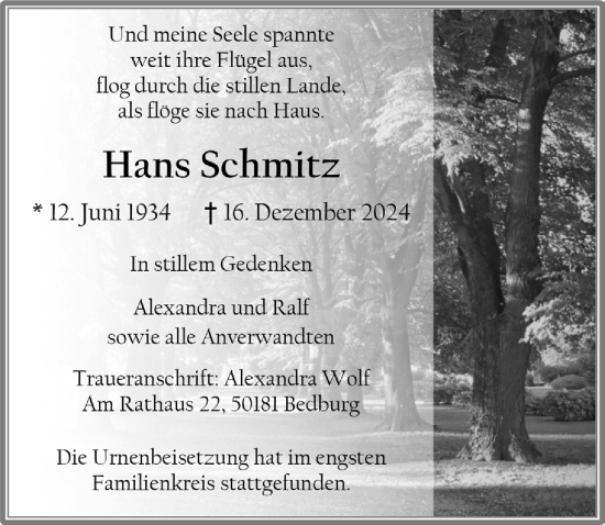 Anzeige von Hans Schmitz von  Werbepost 