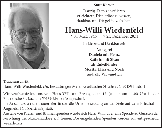 Anzeige von Hans-Willi Wiedenfeld von  Werbepost 