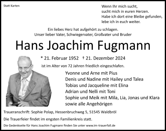 Anzeige von Hans Joachim Fugmann von  Lokalanzeiger 