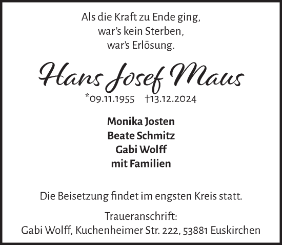 Anzeige von Hans Josef Maus von  Blickpunkt Euskirchen 