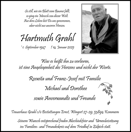 Anzeige von Hartmuth Grahl von  Blickpunkt Euskirchen 