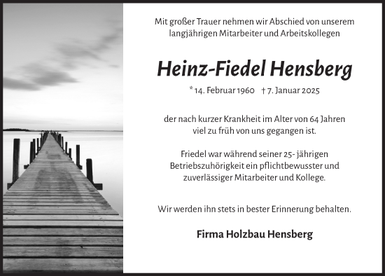 Anzeige von Heinz-Fiedel Hensberg von  Blickpunkt Euskirchen 