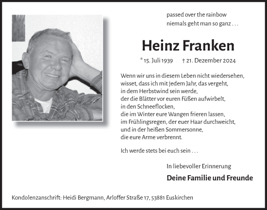 Anzeige von Heinz Franken von  Blickpunkt Euskirchen 