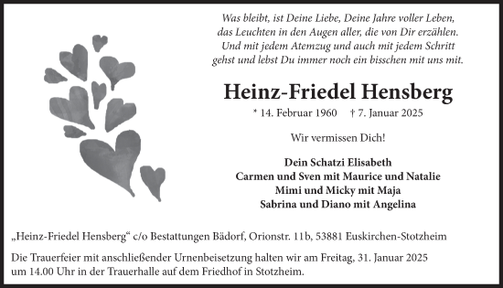 Anzeige von Heinz-Friedel Hensberg von  Blickpunkt Euskirchen 