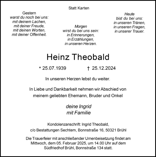 Anzeige von Heinz Theobald von  Schlossbote/Werbekurier 