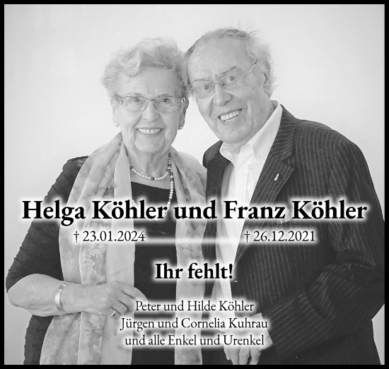 Anzeige von Helga Köhler von Kölner Stadt-Anzeiger / Kölnische Rundschau / Express