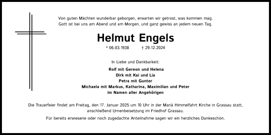 Anzeige von Helmut Engels von Kölner Stadt-Anzeiger / Kölnische Rundschau / Express