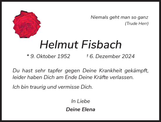 Anzeige von Helmut Fisbach von Kölner Stadt-Anzeiger / Kölnische Rundschau / Express