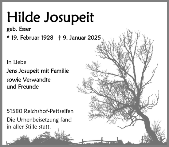 Anzeige von Hilde Josupeit von  Anzeigen Echo 