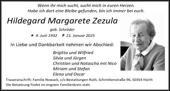 Anzeige von Hildegard Margarete Zezula von  Wochenende 
