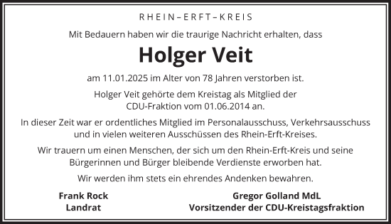 Anzeige von Holger Veit von  Wochenende  Schlossbote/Werbekurier  Werbepost 