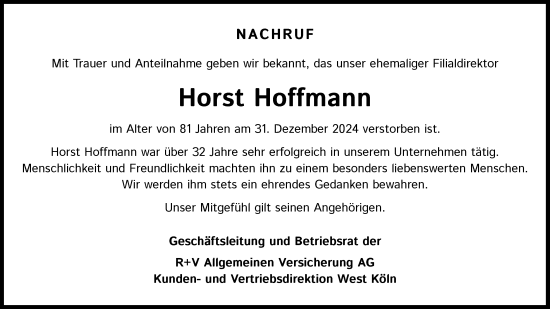 Anzeige von Horst Hoffmann von Kölner Stadt-Anzeiger / Kölnische Rundschau / Express