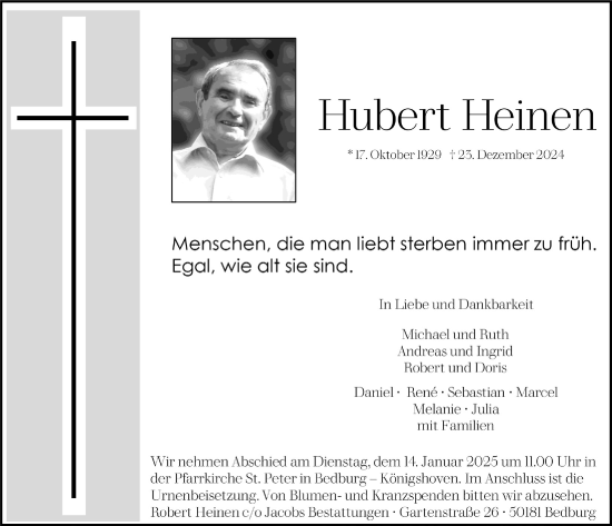 Anzeige von Hubert Heinen von  Werbepost 