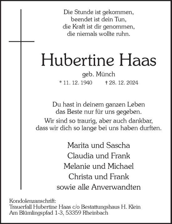 Anzeige von Hubertine Haas von  Schaufenster/Blickpunkt 