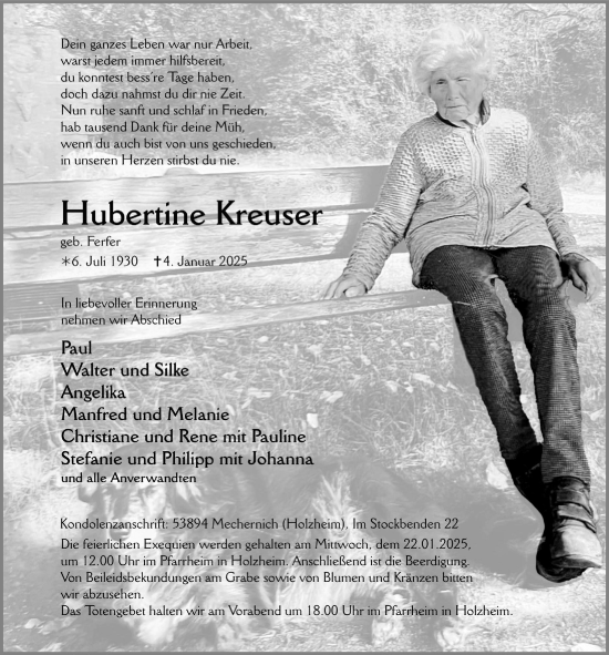 Anzeige von Hubertine Kreuser von  Blickpunkt Euskirchen 