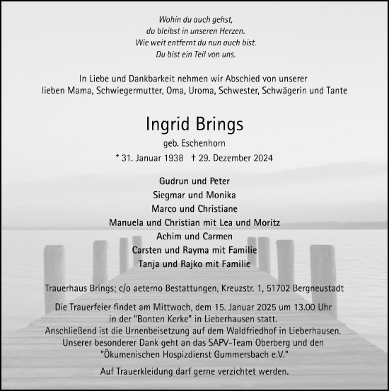 Anzeige von Ingrid Brings von  Anzeigen Echo 
