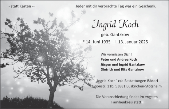 Anzeige von Ingrid Koch von  Blickpunkt Euskirchen 