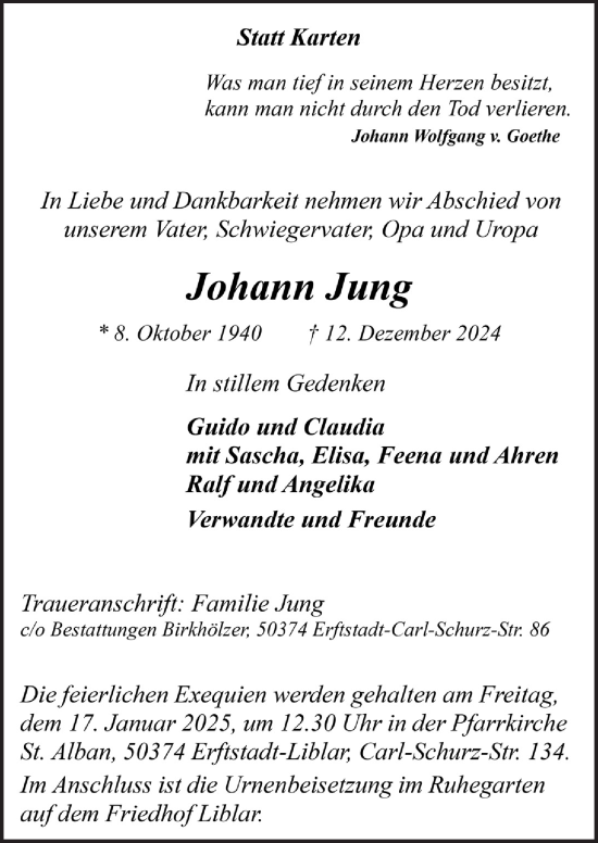 Anzeige von Johann Jung von  Werbepost 