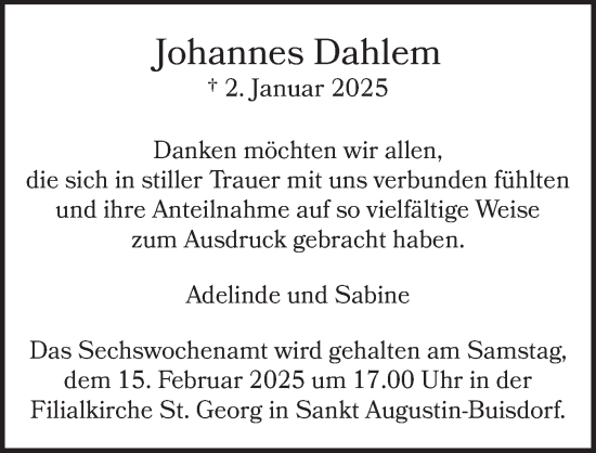 Anzeige von Johannes Dahlem von  Extra Blatt 