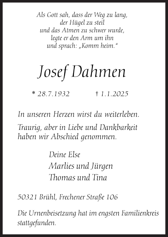 Anzeige von Josef Dahmen von  Schlossbote/Werbekurier 
