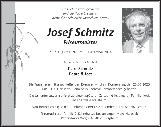 Anzeige von Josef Schmitz von  Werbepost 
