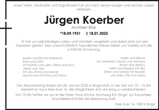 Anzeige von Jürgen Koerber von Kölner Stadt-Anzeiger / Kölnische Rundschau / Express