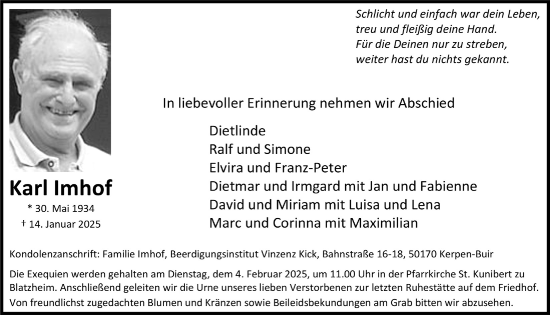 Anzeige von Karl Imhof von  Werbepost 
