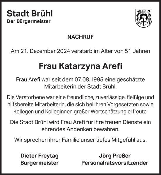 Anzeige von Katarzyna Arefi von  Schlossbote/Werbekurier 
