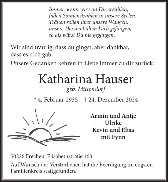 Anzeige von Katharina Hauser von  Wochenende 