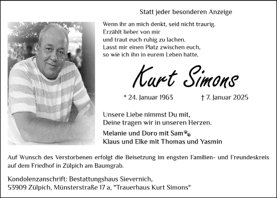 Anzeige von Kurt Simons von  Blickpunkt Euskirchen 