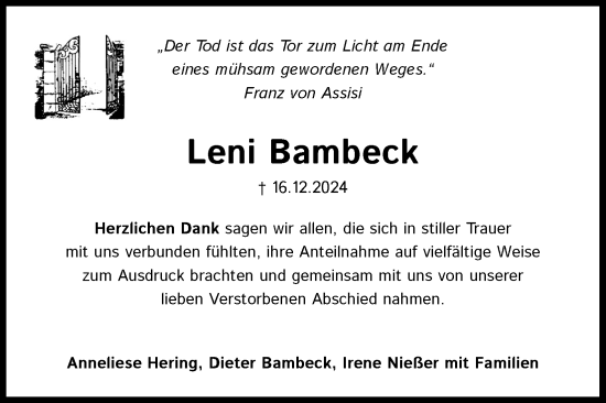 Anzeige von Leni Bambeck von Kölner Stadt-Anzeiger / Kölnische Rundschau / Express