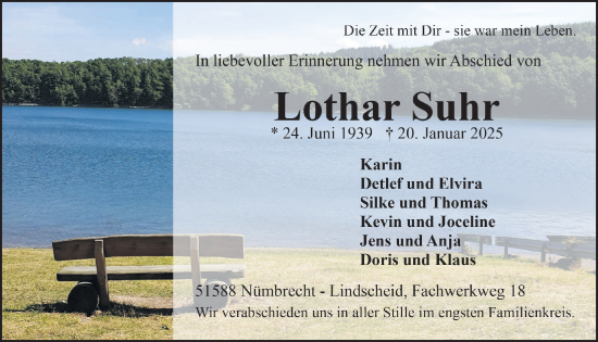 Anzeige von Lothar Suhr von  Lokalanzeiger 