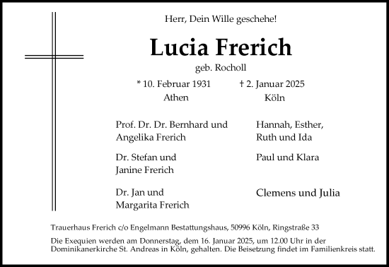 Anzeige von Lucia Frerich von Kölner Stadt-Anzeiger / Kölnische Rundschau / Express