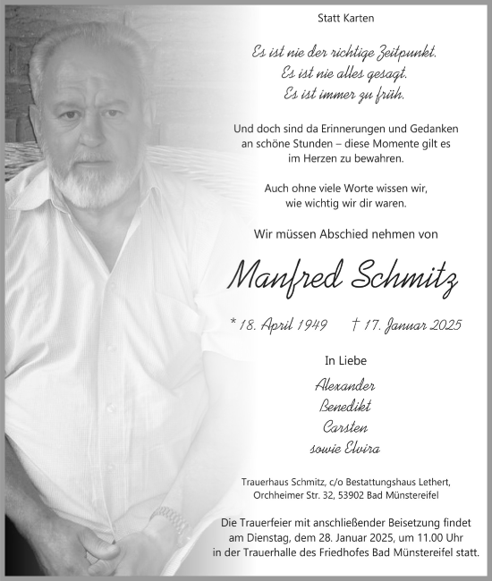 Anzeige von Manfred Schmitz von  Blickpunkt Euskirchen 