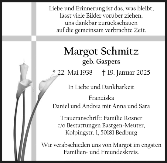 Anzeige von Margot Schmitz von  Werbepost 