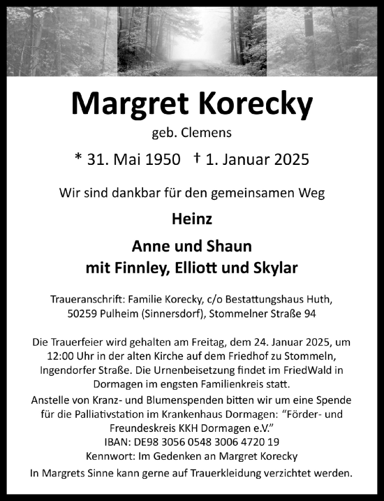 Anzeige von Margret Korecky von  Wochenende 