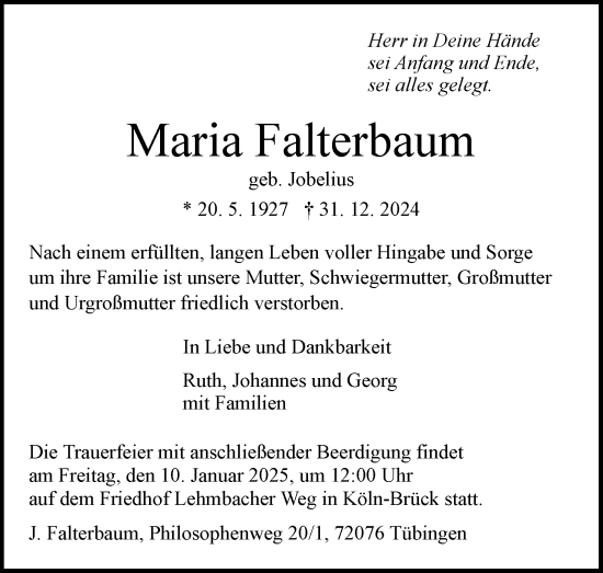 Anzeige von Maria Falterbaum von Kölner Stadt-Anzeiger / Kölnische Rundschau / Express