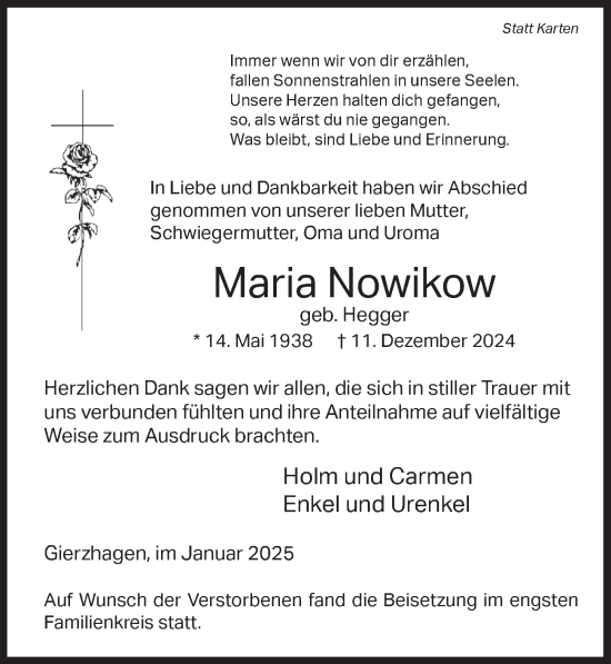 Anzeige von Maria Nowikow von  Lokalanzeiger 