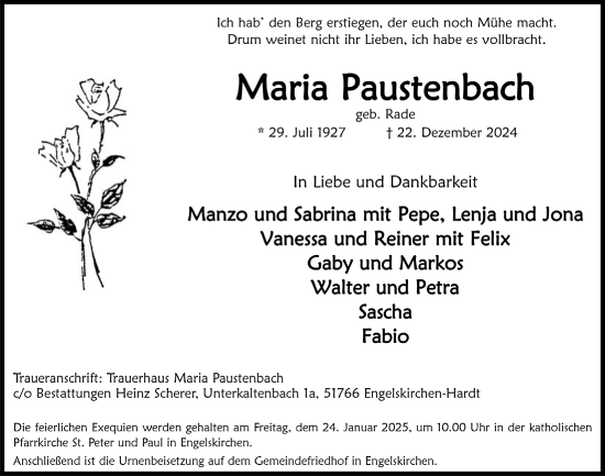 Anzeige von Maria Paustenbach von  Anzeigen Echo 