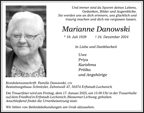 Anzeige von Marianne Danowski von  Werbepost 