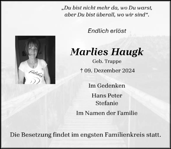 Anzeige von Marlies Haugk von  Werbepost 