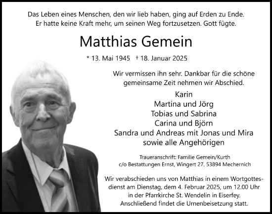 Anzeige von Matthias Gemein von  Blickpunkt Euskirchen 