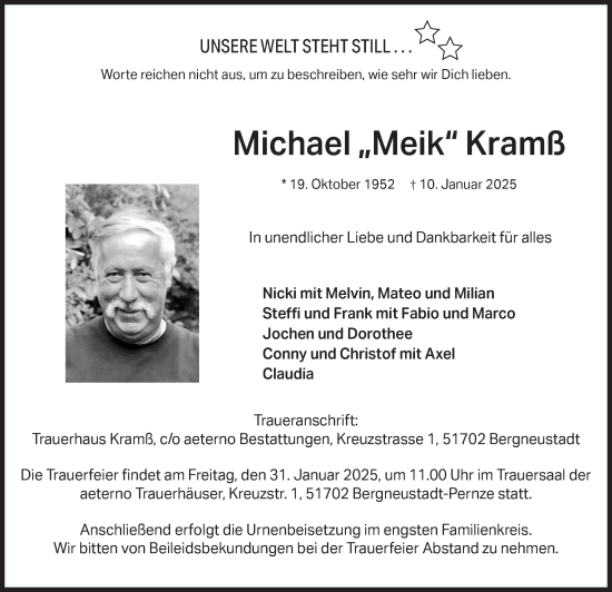 Anzeige von Michael Kramß von  Anzeigen Echo 