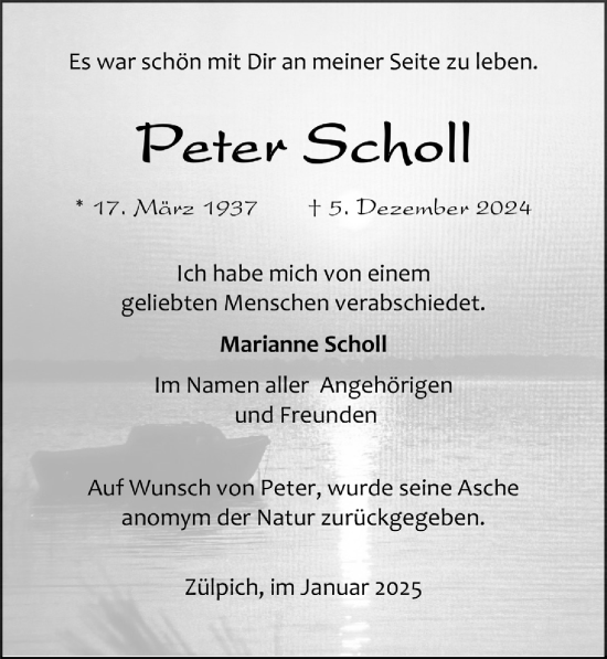 Anzeige von Peter Scholl von  Blickpunkt Euskirchen 