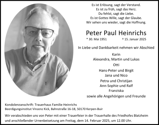 Anzeige von Peter Paul Heinrichs von  Werbepost 
