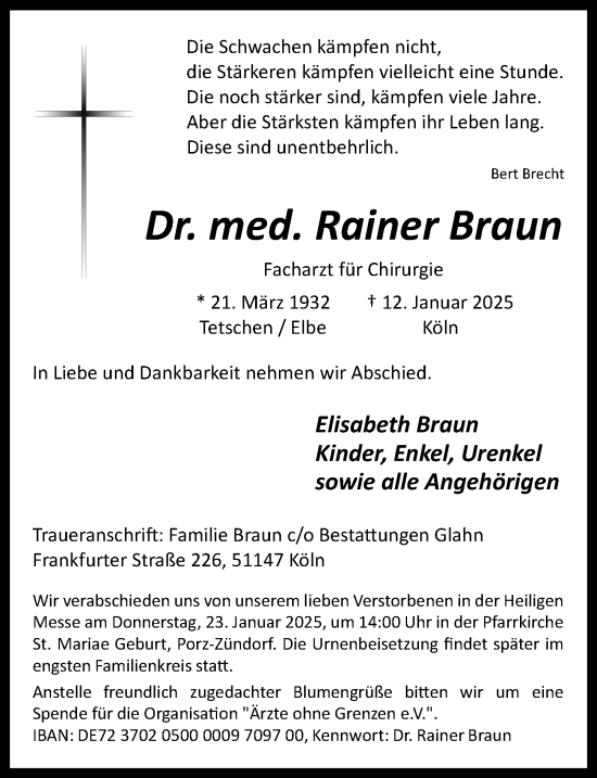 Anzeige von Rainer Braun von  EXPRESS - Die Woche 