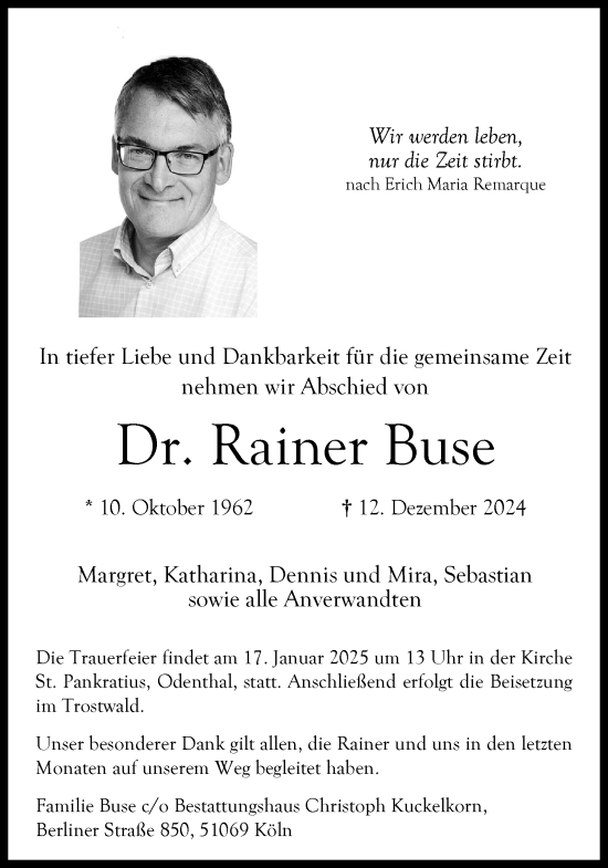 Anzeige von Rainer Buse von Kölner Stadt-Anzeiger / Kölnische Rundschau / Express